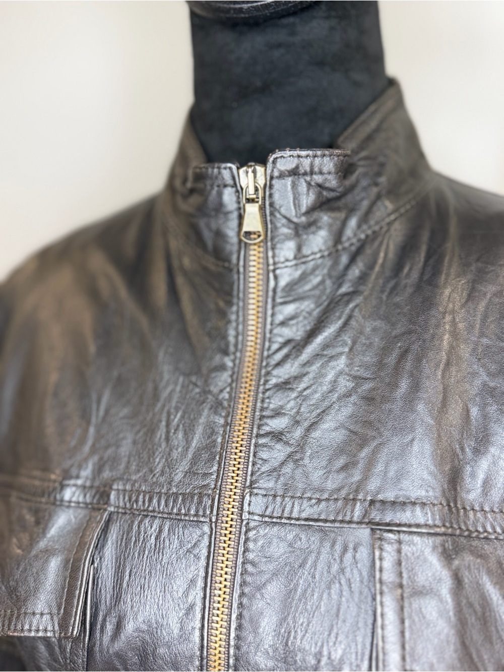 Women's Vintage Fiocchi Chocolate Brown Leather Zip-Front Jacket Italian Size 46 - Picture 4 of 15